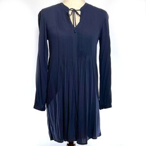 Old Navy Navy Blue Pleated Tie Neck Mini Dress